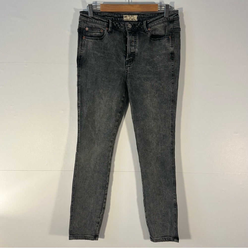 Free People Button Fly Charcoal Skinny Jeans